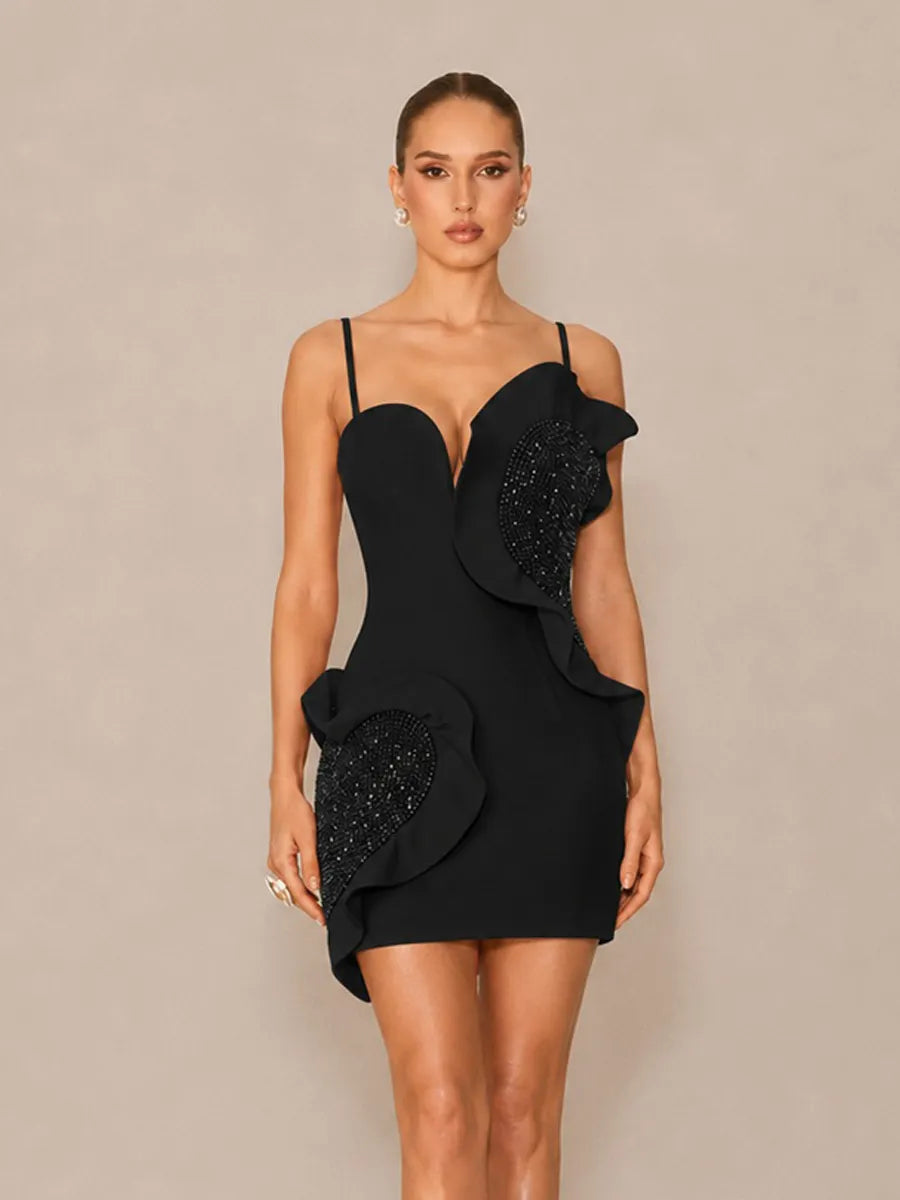 Avalon Rhinestone-Embellished Bodycon Mini Dress with Spaghetti Straps