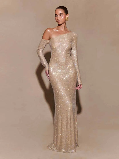 Elodie Diamante Long Sleeve Maxi Dress