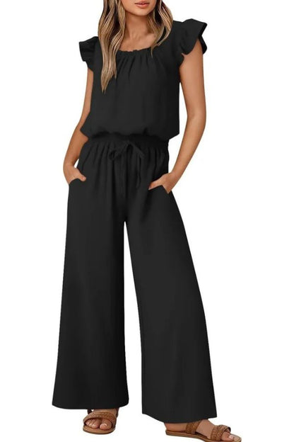Women's Ruffle Sleeve Solid Color One Piece Jumpsuit