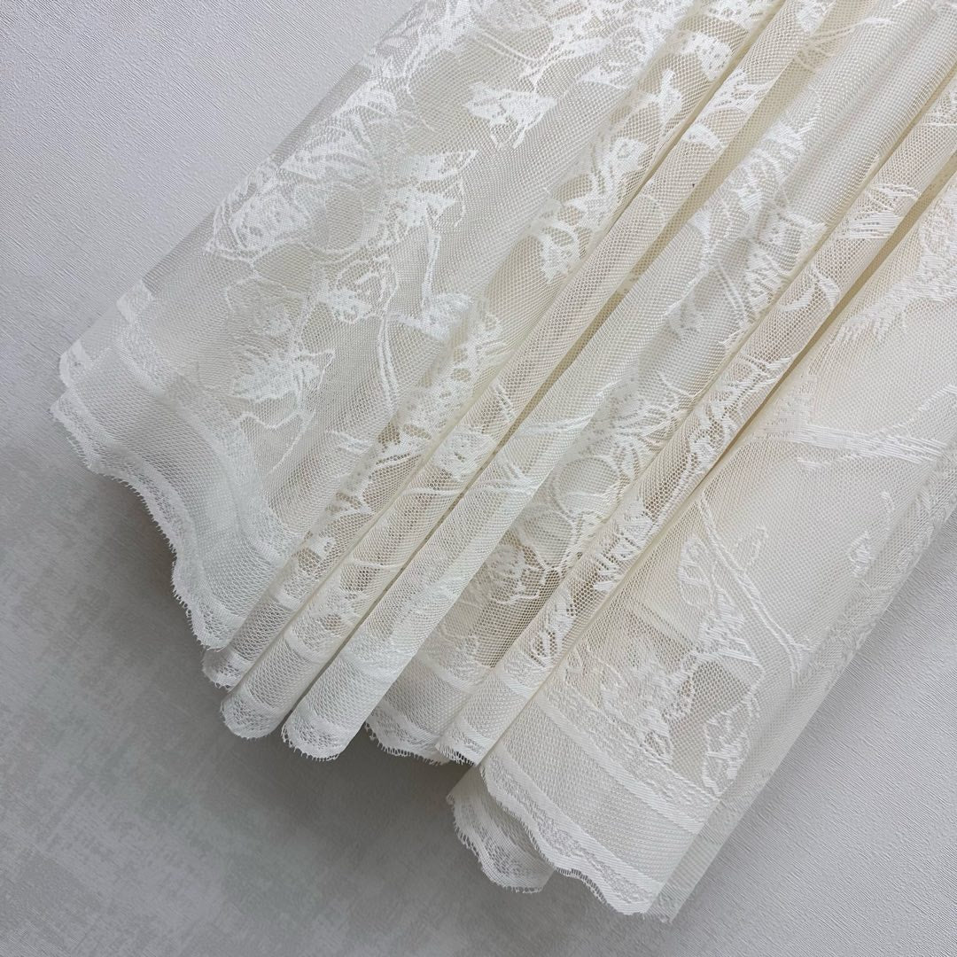 CD Lace Mesh Midi Skirt Ivory Polyester 350177
