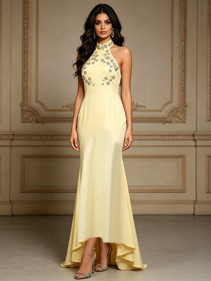 Aileen Irregular-Hem Maxi Dress with Diamond Embellishments