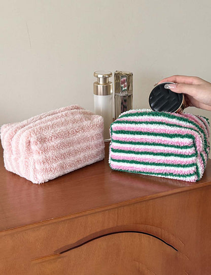 Color Contrast Stripe Plush Makeup Bag