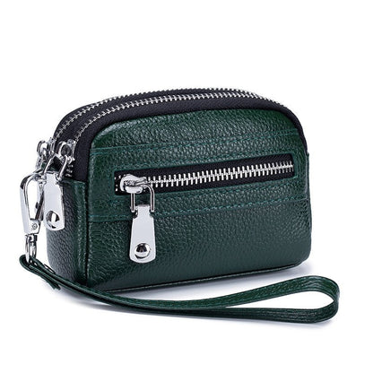 Mini Cowhide Double Zipper Clutch Bag