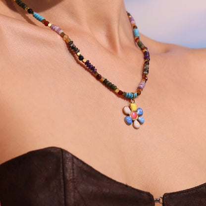 Bauai - Colorful Flat Bead Pendant Necklace - Elegant &amp; Charming