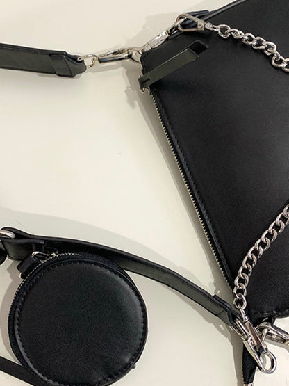 Urban Solid Color Zipper PU Shoulder Bag
