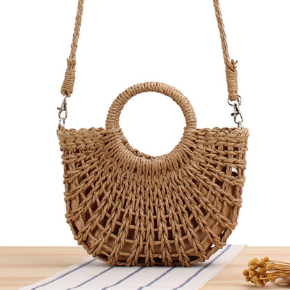 Crochet Market Bag Half-Round Hollow Straw Bag