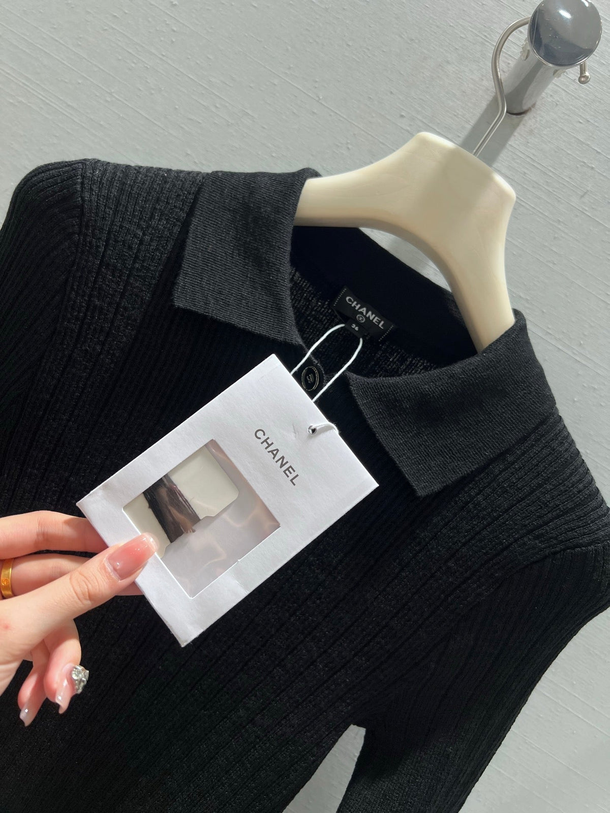 CC 26S Ribbed Knit Long-Sleeve Black Linen Cotton 349013
