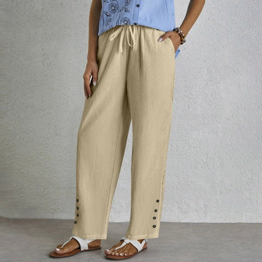 Pocket Lace Button Casual Pants