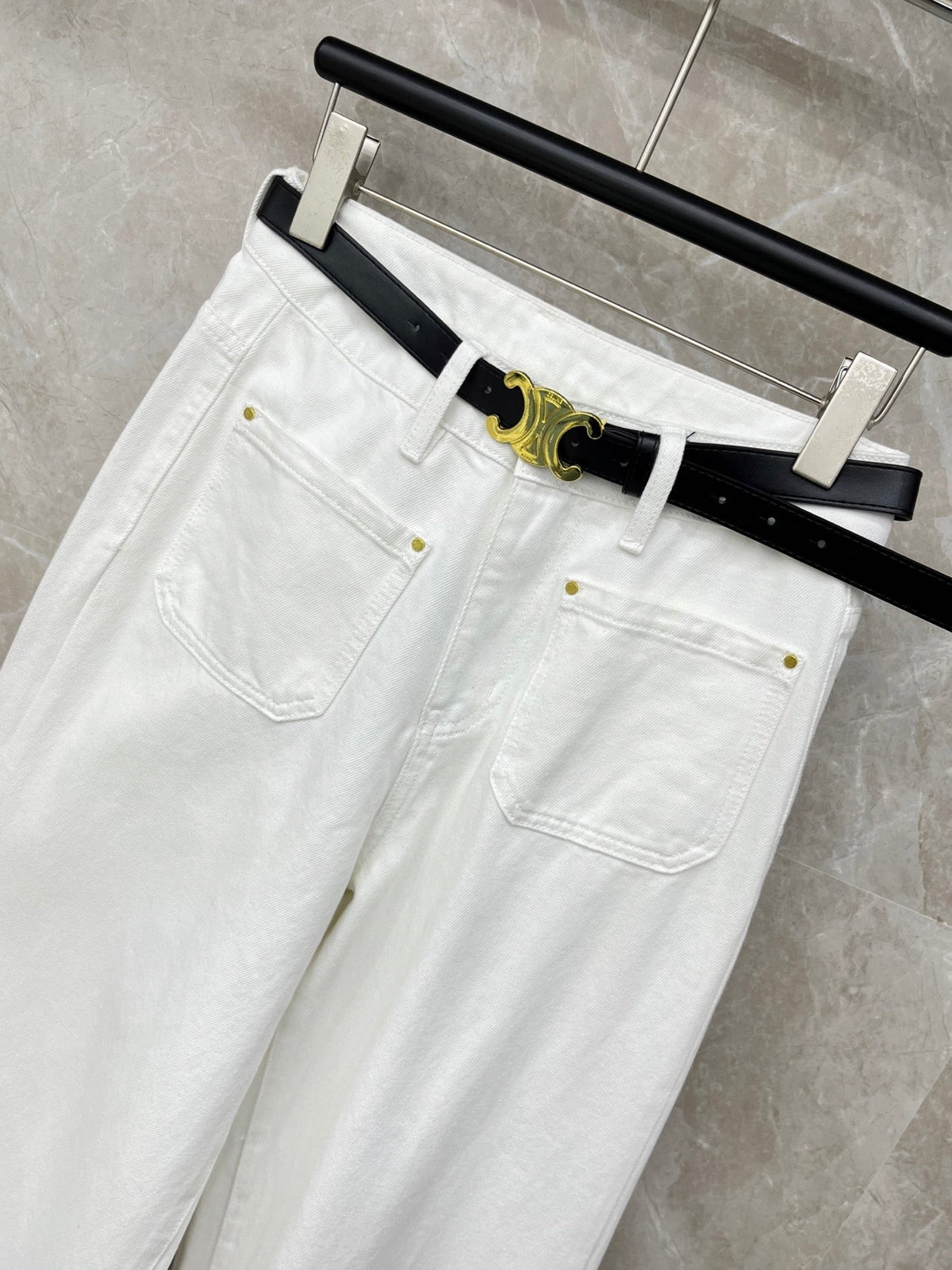 Celine 26S Patch Pocket Wide-Leg Jeans Cream White Demin 351184