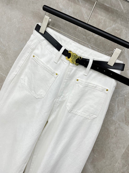 Celine 26S Patch Pocket Wide-Leg Jeans Cream White Demin 351184