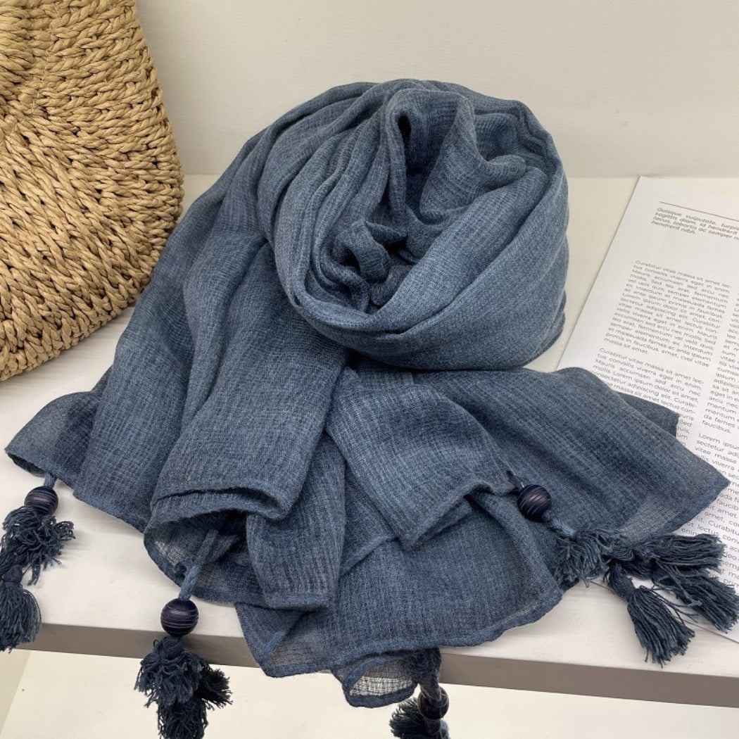 Scarvii - Large Color-Block Scarf With Fringe