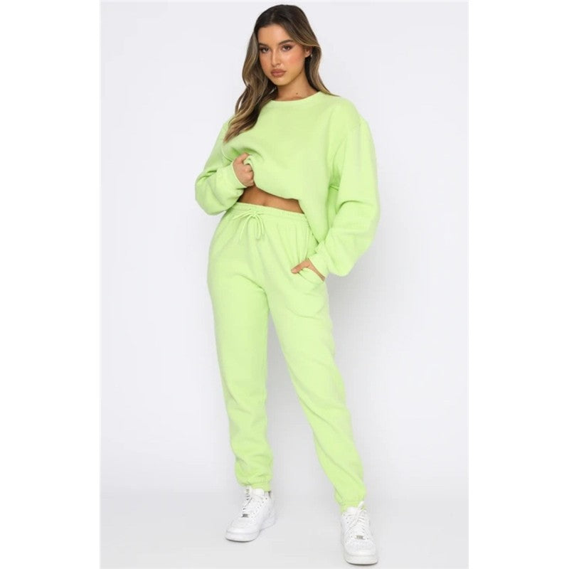 Women's Solid Color Hoodie Sweatsuit Round Neck Long Sleeve