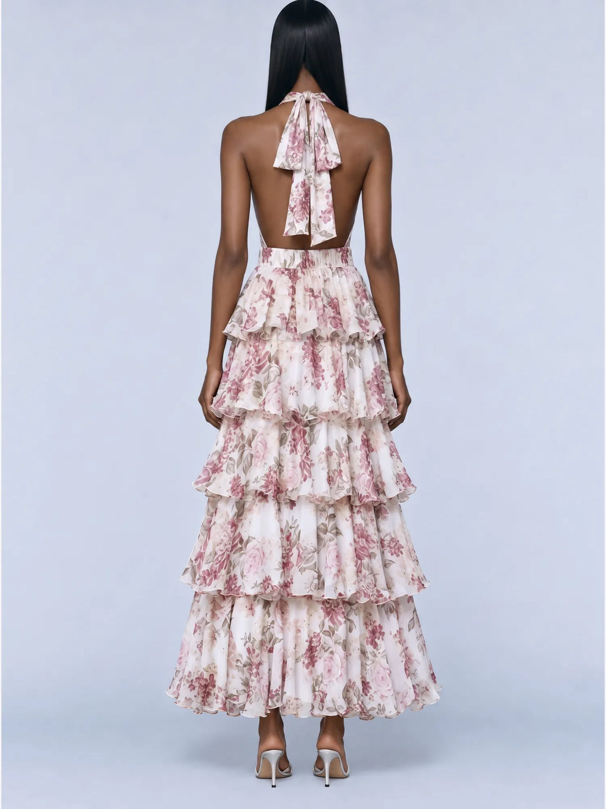 Sabina Tiered Printed Chiffon Maxi Dress