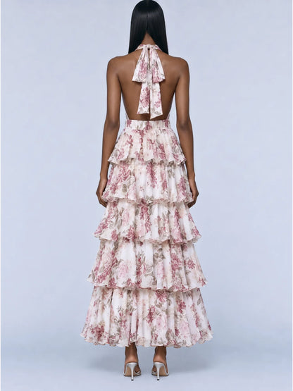 Sabina Tiered Printed Chiffon Maxi Dress