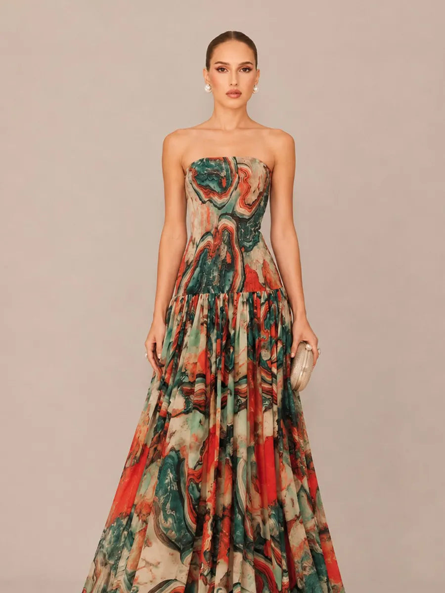 Liora Printed Strapless Maxi Dress
