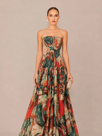 Liora Printed Strapless Maxi Dress