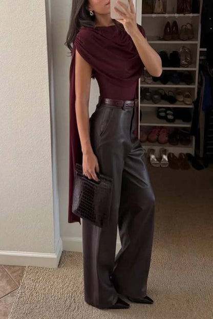 Elegant Draped Cape-Sleeve Top