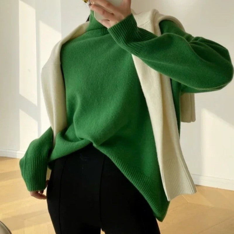 Solid Color High Neck Sweater