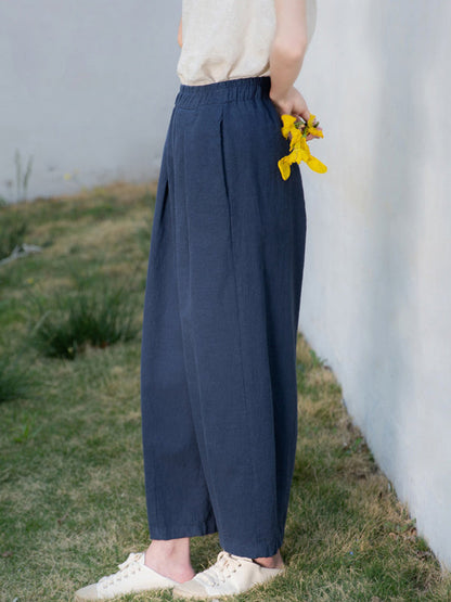 Loose Wide Leg Elasticity Solid Color Casual Pants Bottoms
