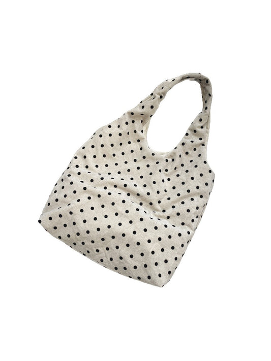 Cosbai - Polka Dots Velvet Canvas Shoulder Bag