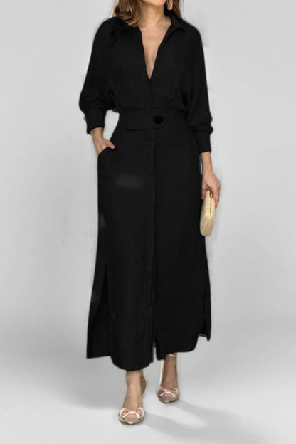 Waist long sleeve irregular shirt dress