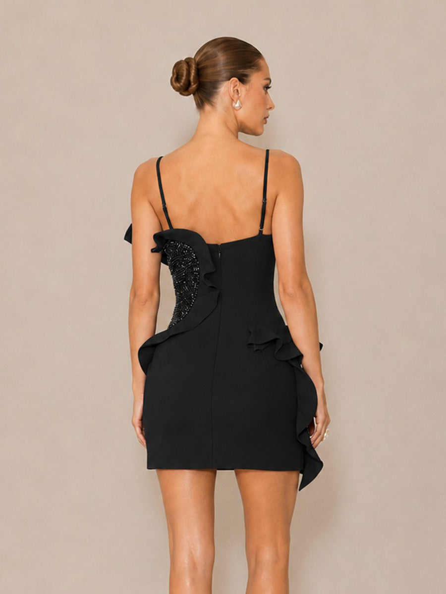 Avalon Rhinestone-Embellished Bodycon Mini Dress with Spaghetti Straps