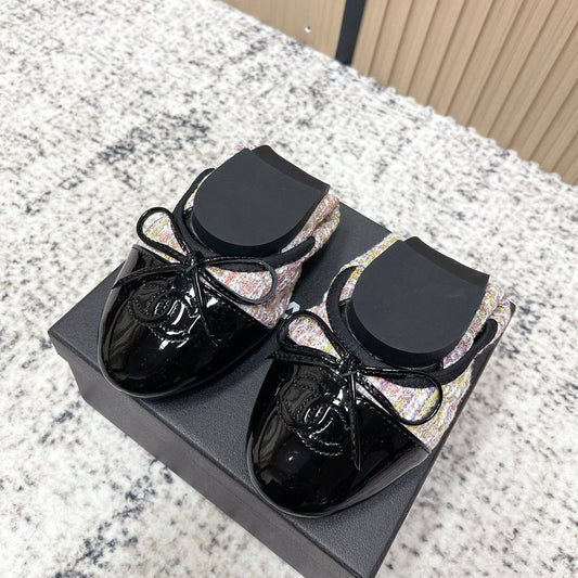 Chanel 26SS Ballet Flats Shoes Pink in Lambskin with Fabric 591394