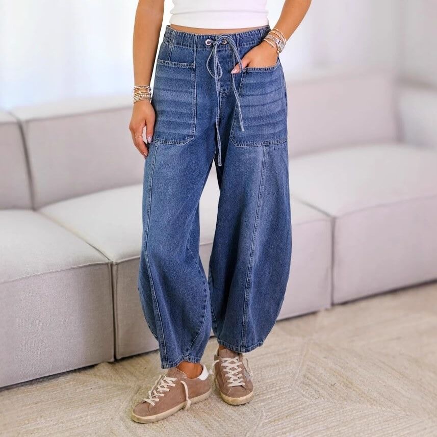 Washed Mid Rise Barrel Street Jeans