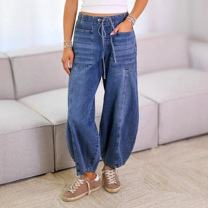 Washed Mid Rise Barrel Street Jeans