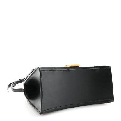 Shiny Box Calfskin Small Hourglass Top Handle Bag Black