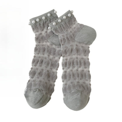 Rufia - Delicate Lace Ankle Socks with White Beads