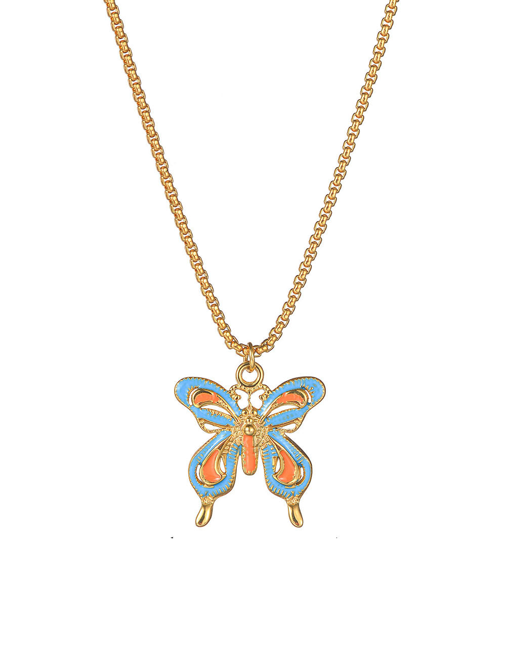 Colorful Enamel Butterfly Pendant Necklace