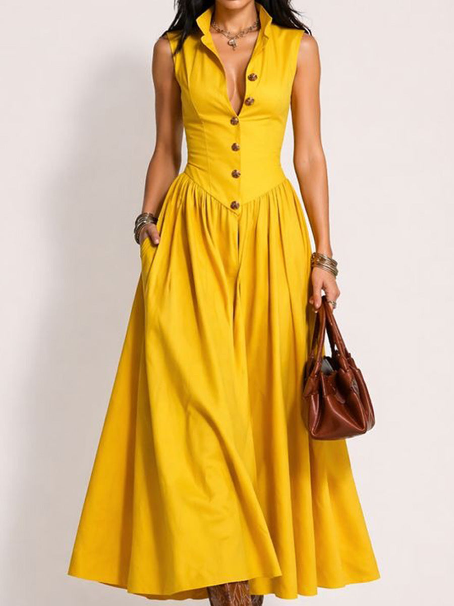 Astrid Lapel Multi-Button Maxi Dress
