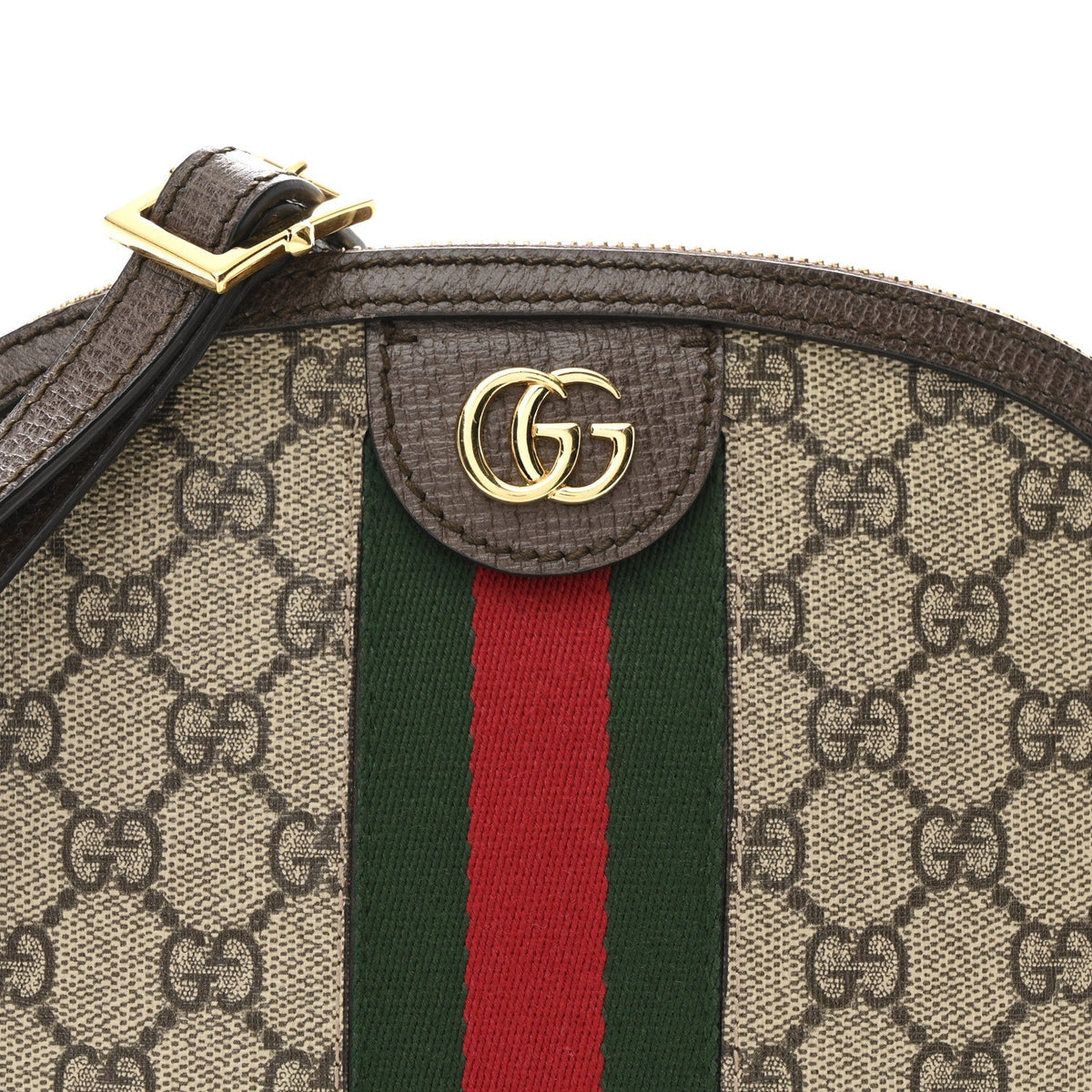 GG Supreme Monogram Textured Dollar Calfskin Web Small Ophidia Dome Shoulder Bag Beige Ebony New Acero