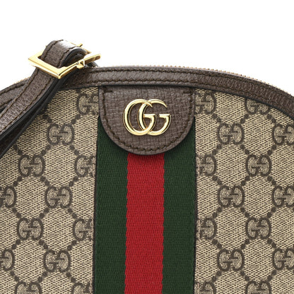 GG Supreme Monogram Textured Dollar Calfskin Web Small Ophidia Dome Shoulder Bag Beige Ebony New Acero