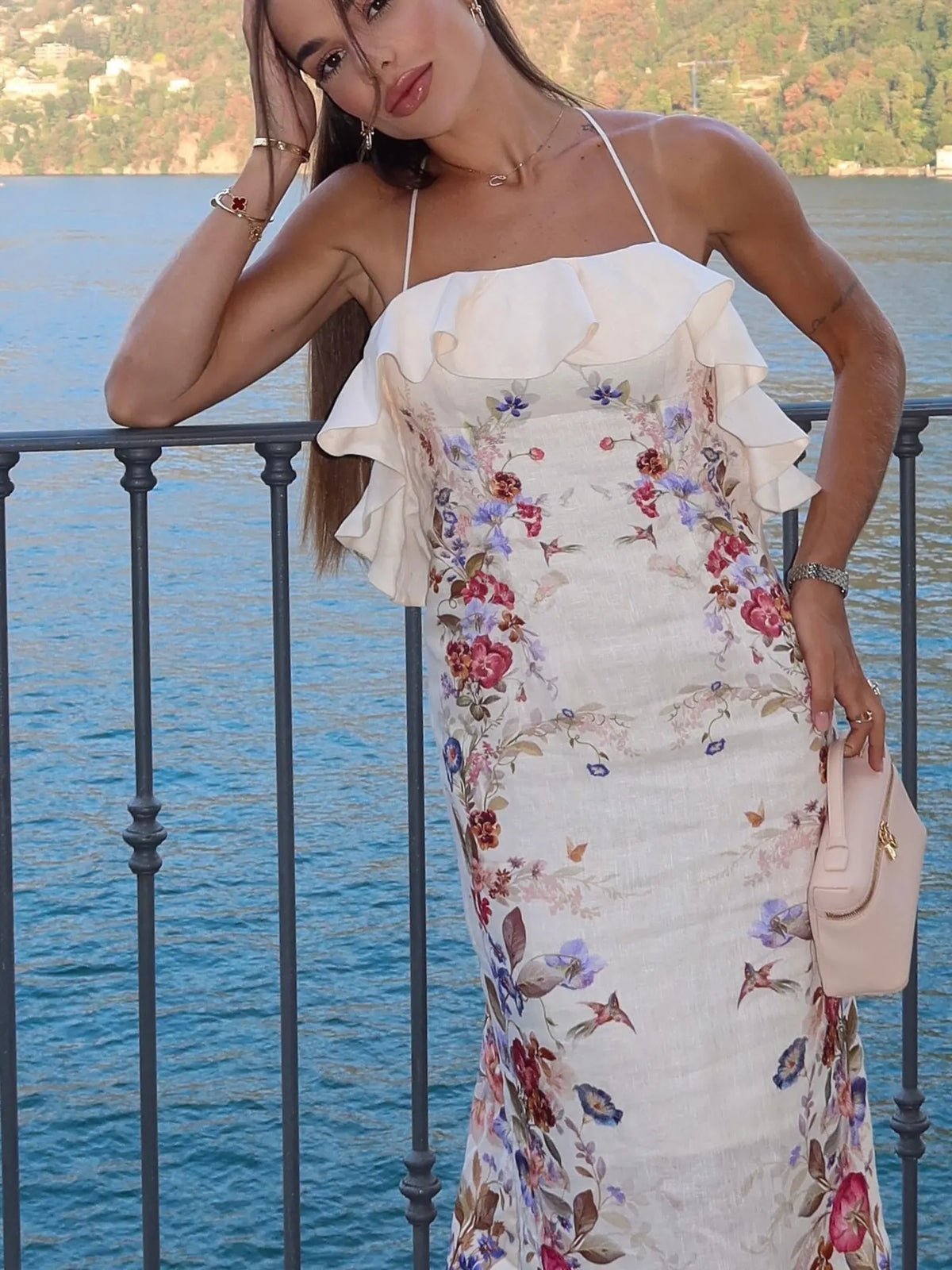 Arianne Floral Print Ruffled Bodycon Maxi Dress