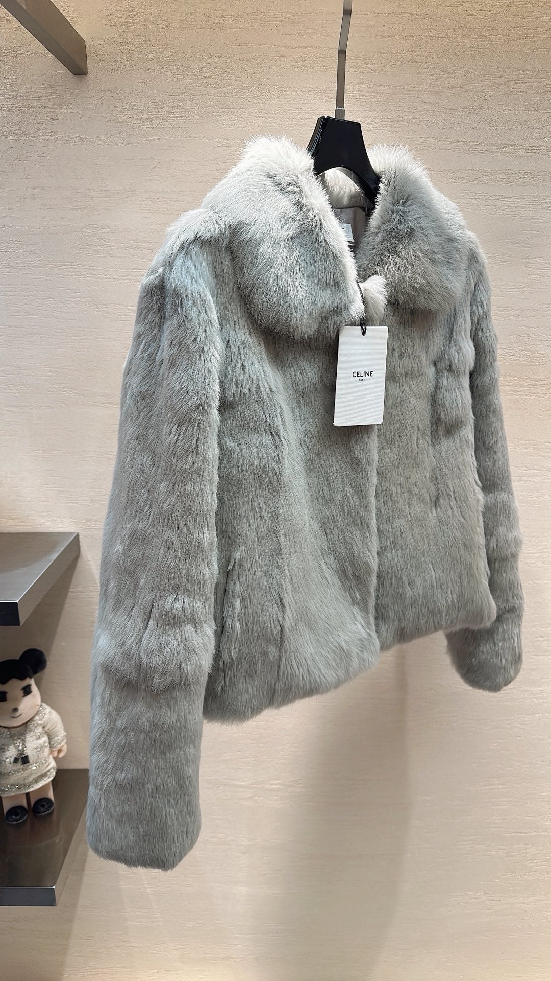 CELINE Rabbit Fur Coat Light Gray 333225