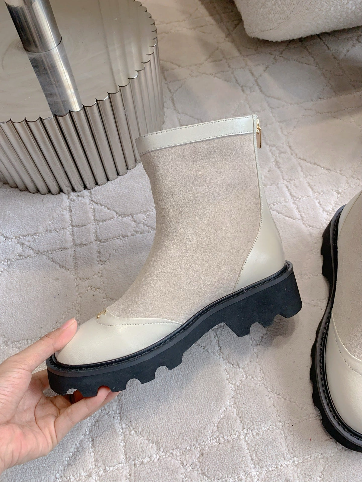CC New Platform Ankle Boots Light Taupe Suede Sheepskin