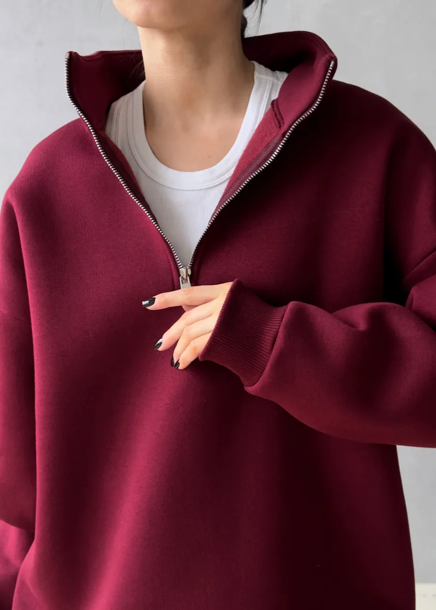Oversized Cotton Blend Sweatshirt With High Collar
