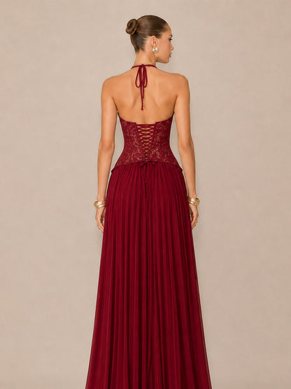 Kalina Ruched Halter-Neck Bodycon Maxi Dress