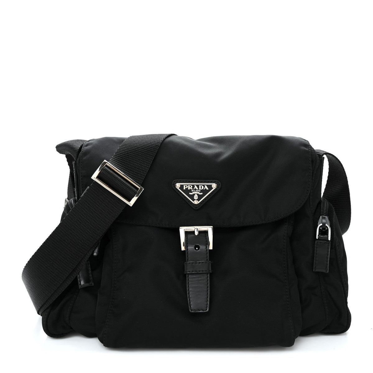 Nylon Vela Saffiano Single Buckle Messenger Shoulder Bag Black