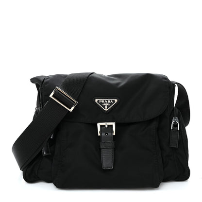 Nylon Vela Saffiano Single Buckle Messenger Shoulder Bag Black