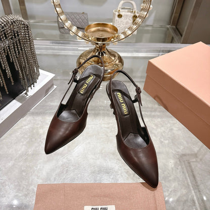 Miu 26 High Heel Slingback 75 Brown Chocolate Cowhide 592082
