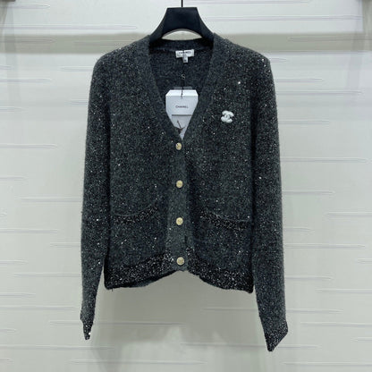 CC 26s Sequined V-Neck Cardigan Sweater Grey 344109