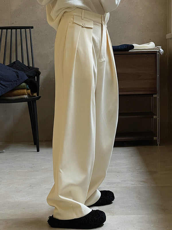 Loose Pleated Solid Color Casual Pants Bottoms