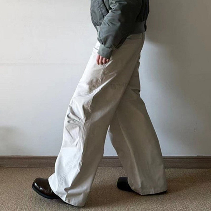 Double-Knee Pleated Wide-Leg Cargo Pants Curved Cut Lightweight Design