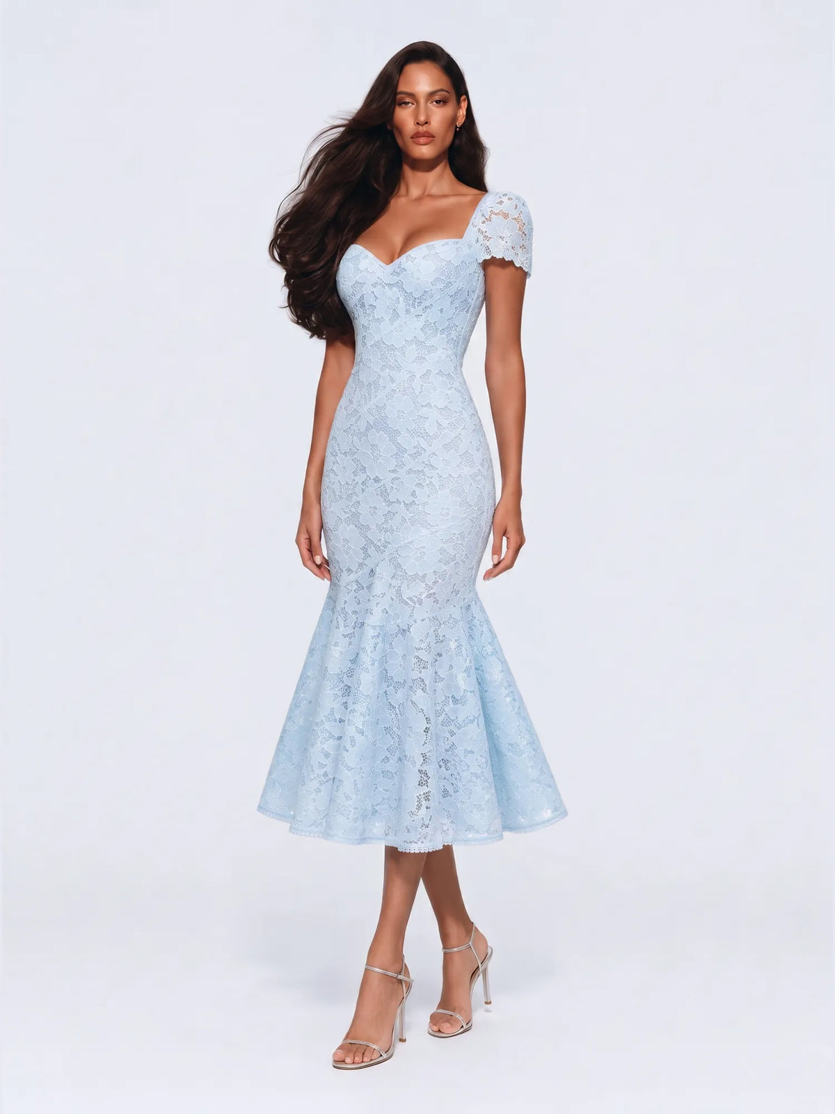 Indira Lace Square Neck Mermaid Midi Dress