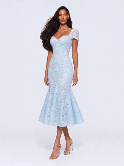 Indira Lace Square Neck Mermaid Midi Dress