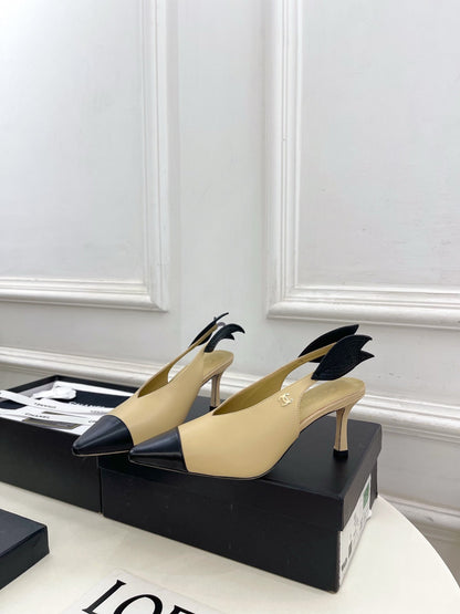 CC 26 SS Open-Back Sandals 7.5cm Beige Black Calfskin 586933