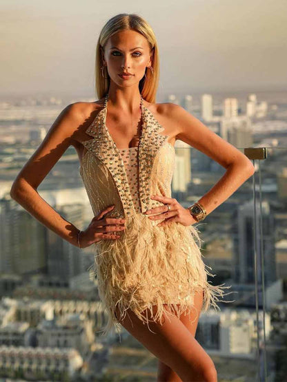 Kira Backless Feather Mini Dress
